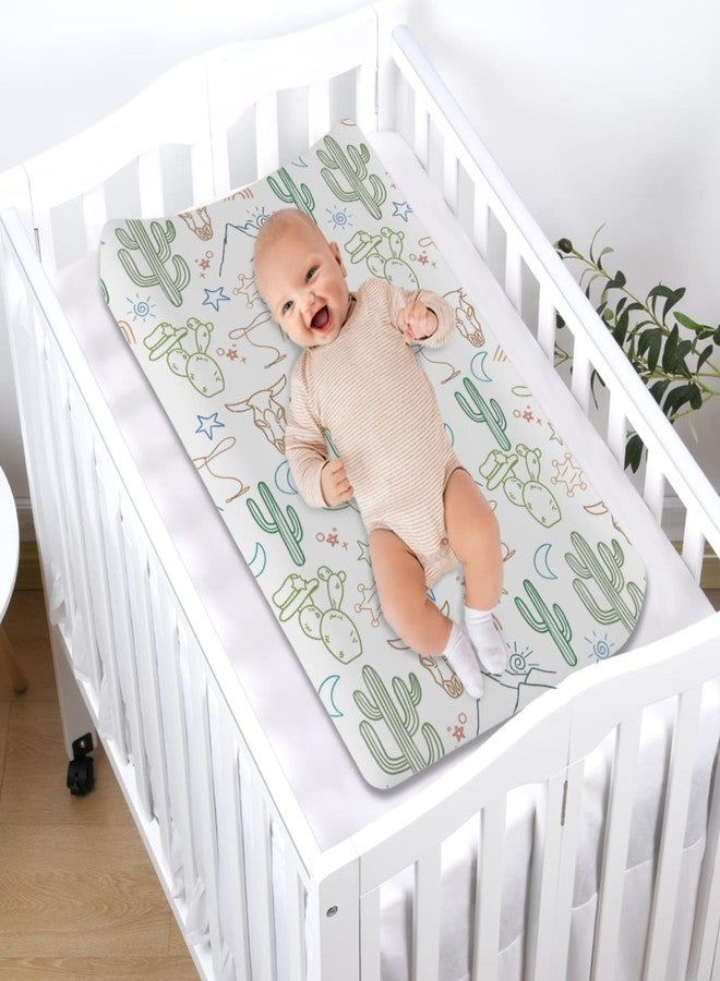 KASTLEE Boho Western Cow Skull Cactus Rainbow Baby Changing Pad Covers Boy Girl 32''x16'' Western Cowboy Cactus Mountain Moon Stars Fitted Diaper Change Table Mats Soft Breathable Cradle & Bassinet Sheets - Image 4